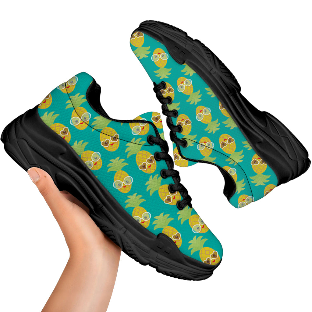 Pineapple Emoji Pattern Print Black Chunky Shoes