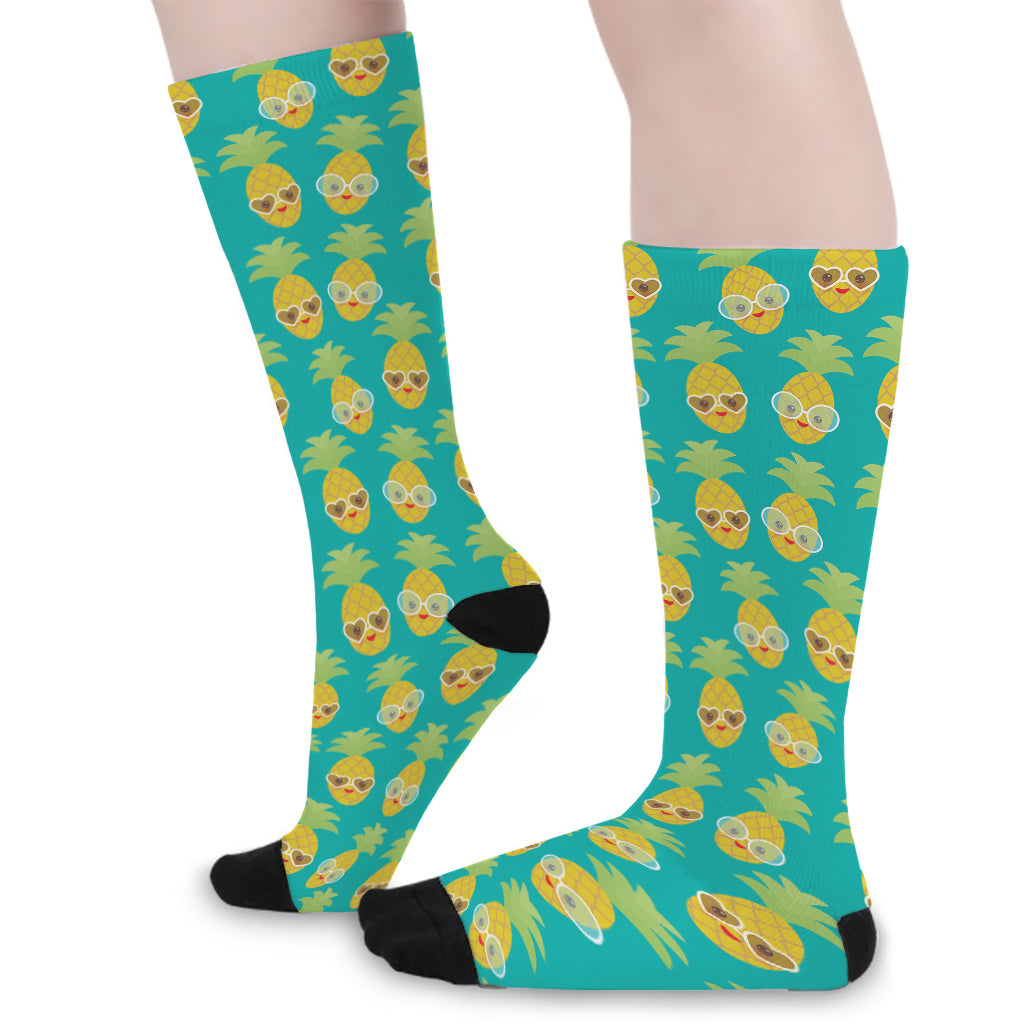 Pineapple Emoji Pattern Print Long Socks