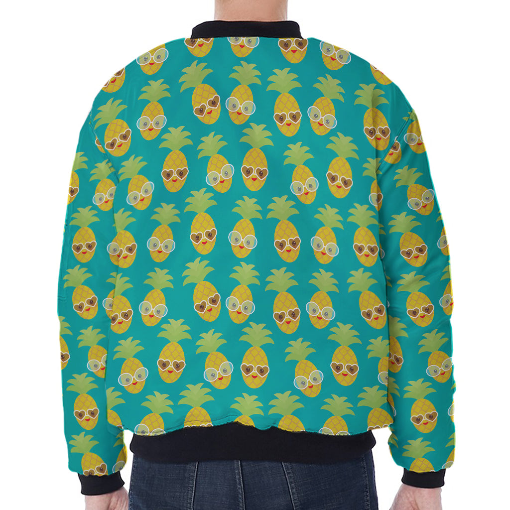 Pineapple Emoji Pattern Print Zip Sleeve Bomber Jacket