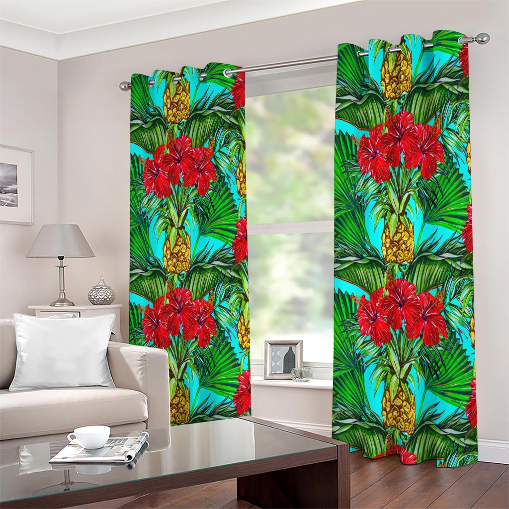 Pineapple Hibiscus Hawaii Pattern Print Extra Wide Grommet Curtains