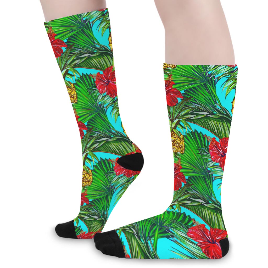 Pineapple Hibiscus Hawaii Pattern Print Long Socks