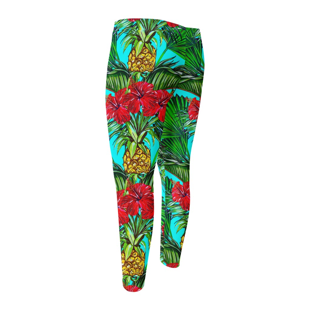 Pineapple Hibiscus Hawaii Pattern Print Men's Compression Pants