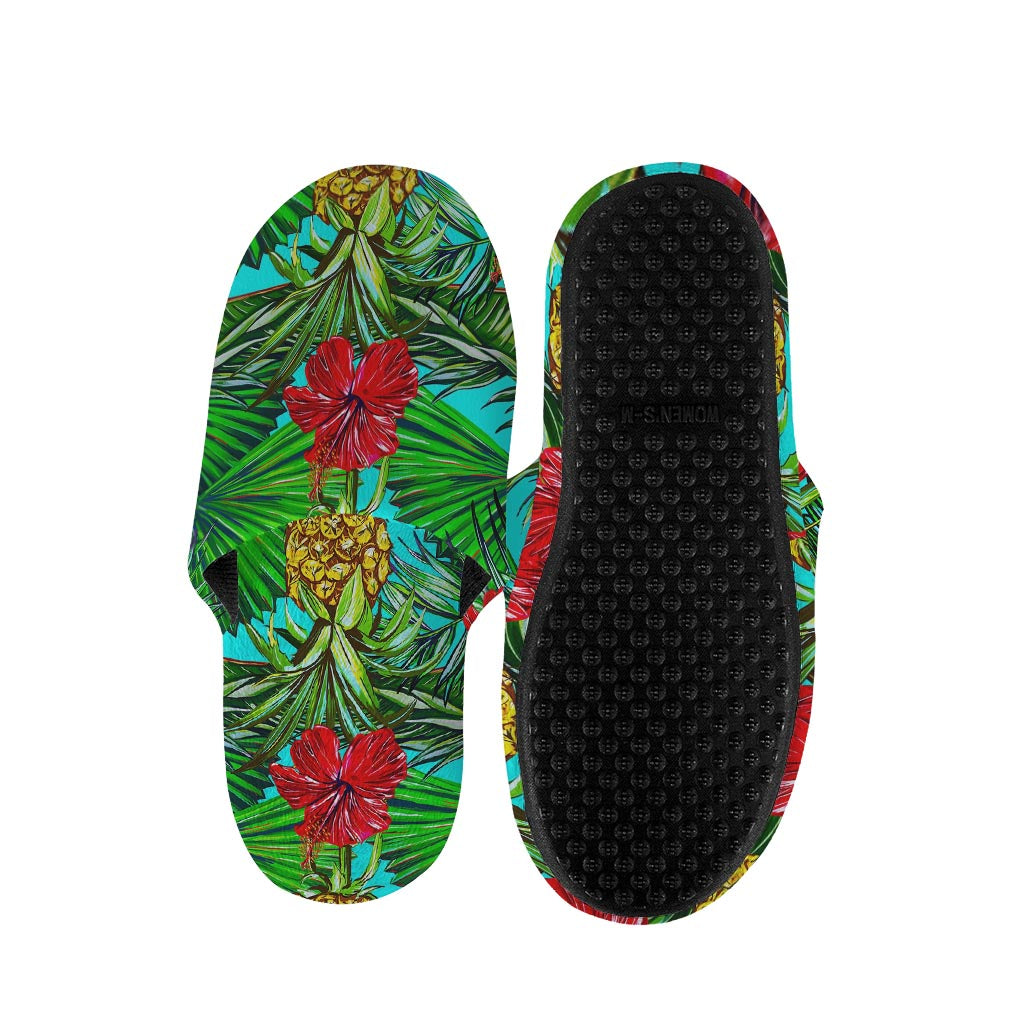 Pineapple Hibiscus Hawaii Pattern Print Slippers