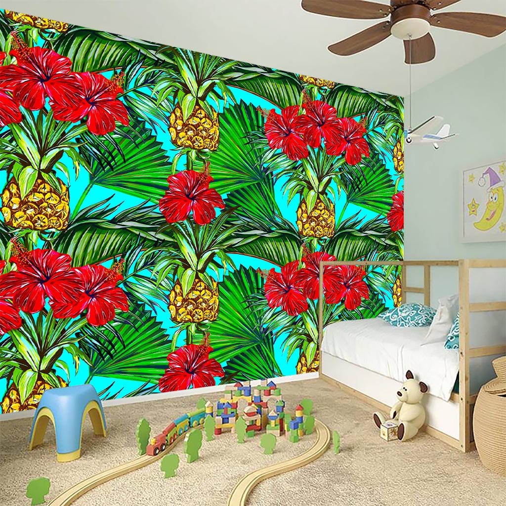 Pineapple Hibiscus Hawaii Pattern Print Wall Sticker