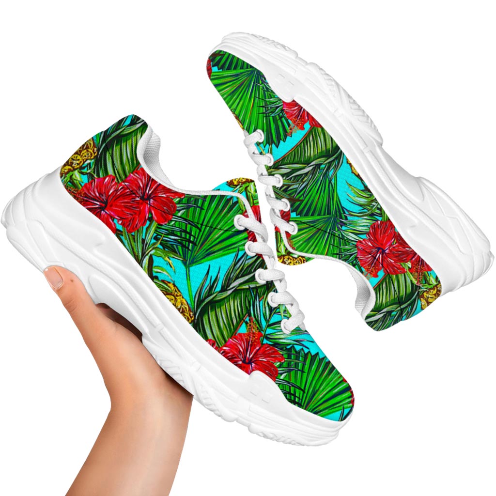 Pineapple Hibiscus Hawaii Pattern Print White Chunky Shoes