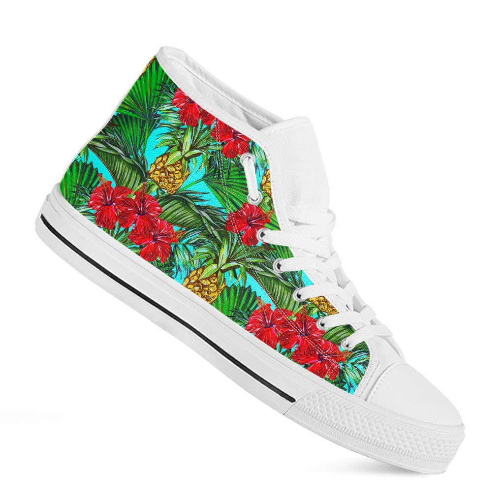 Pineapple Hibiscus Hawaii Pattern Print White High Top Sneakers