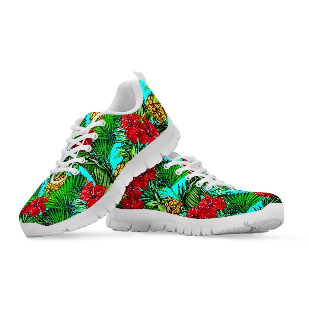 Pineapple Hibiscus Hawaii Pattern Print White Running Shoes