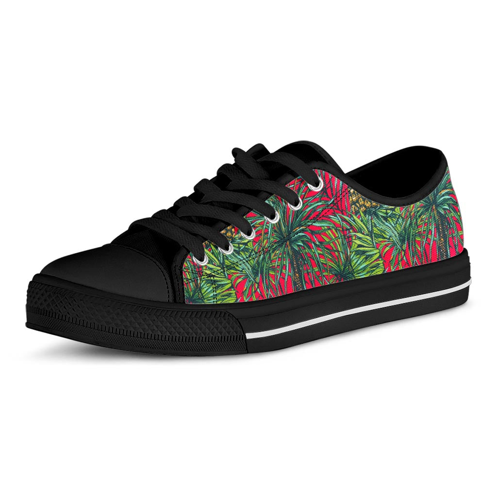 Pineapple Leaves Hawaii Pattern Print Black Low Top Sneakers