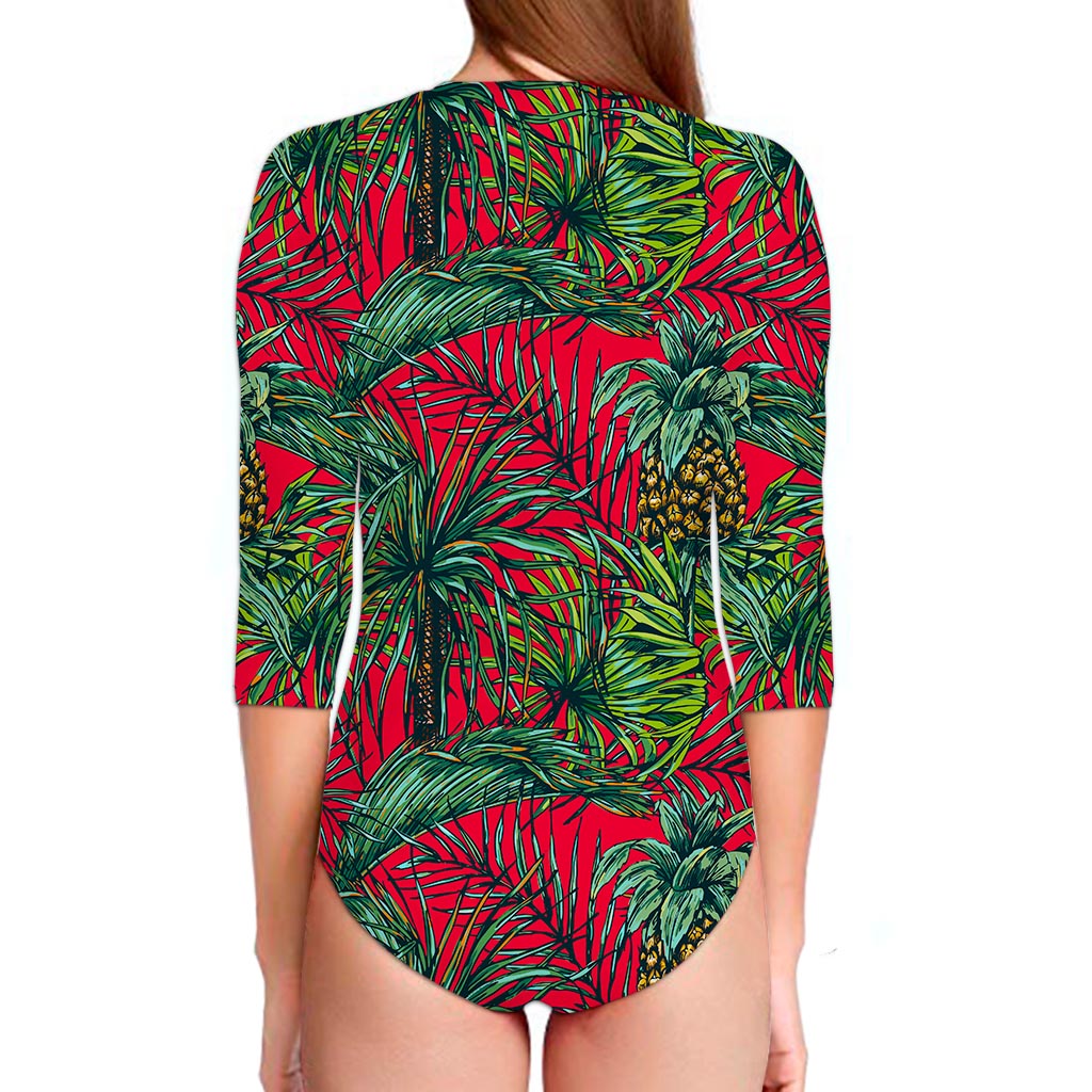 Pineapple Leaves Hawaii Pattern Print Long Sleeve Swimsuit