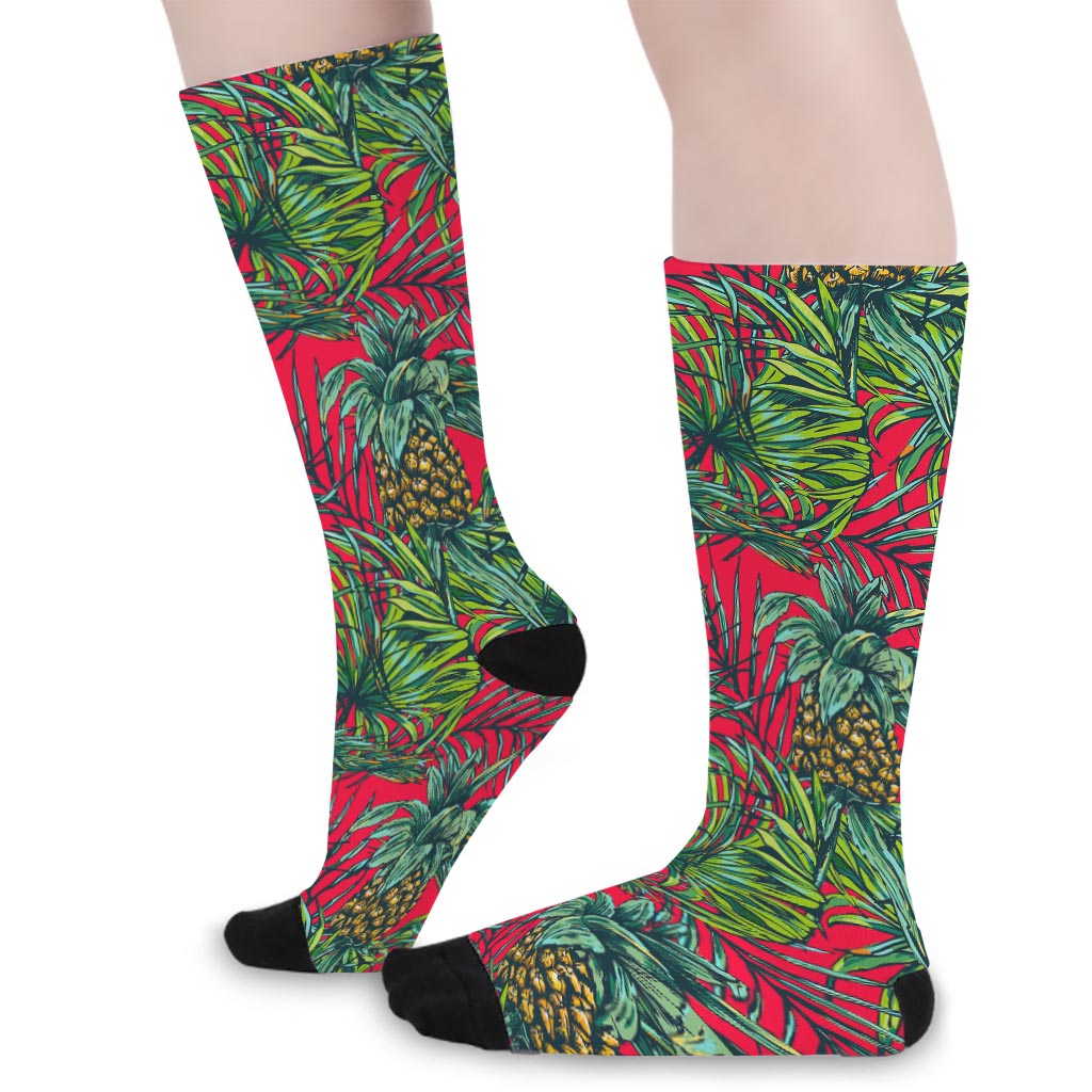 Pineapple Leaves Hawaii Pattern Print Long Socks