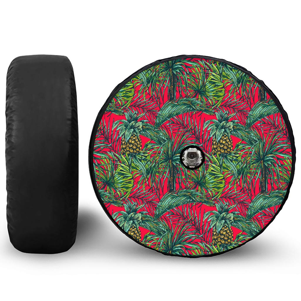 Pineapple Leaves Hawaii Pattern Print Tire Cover With Camera Hole