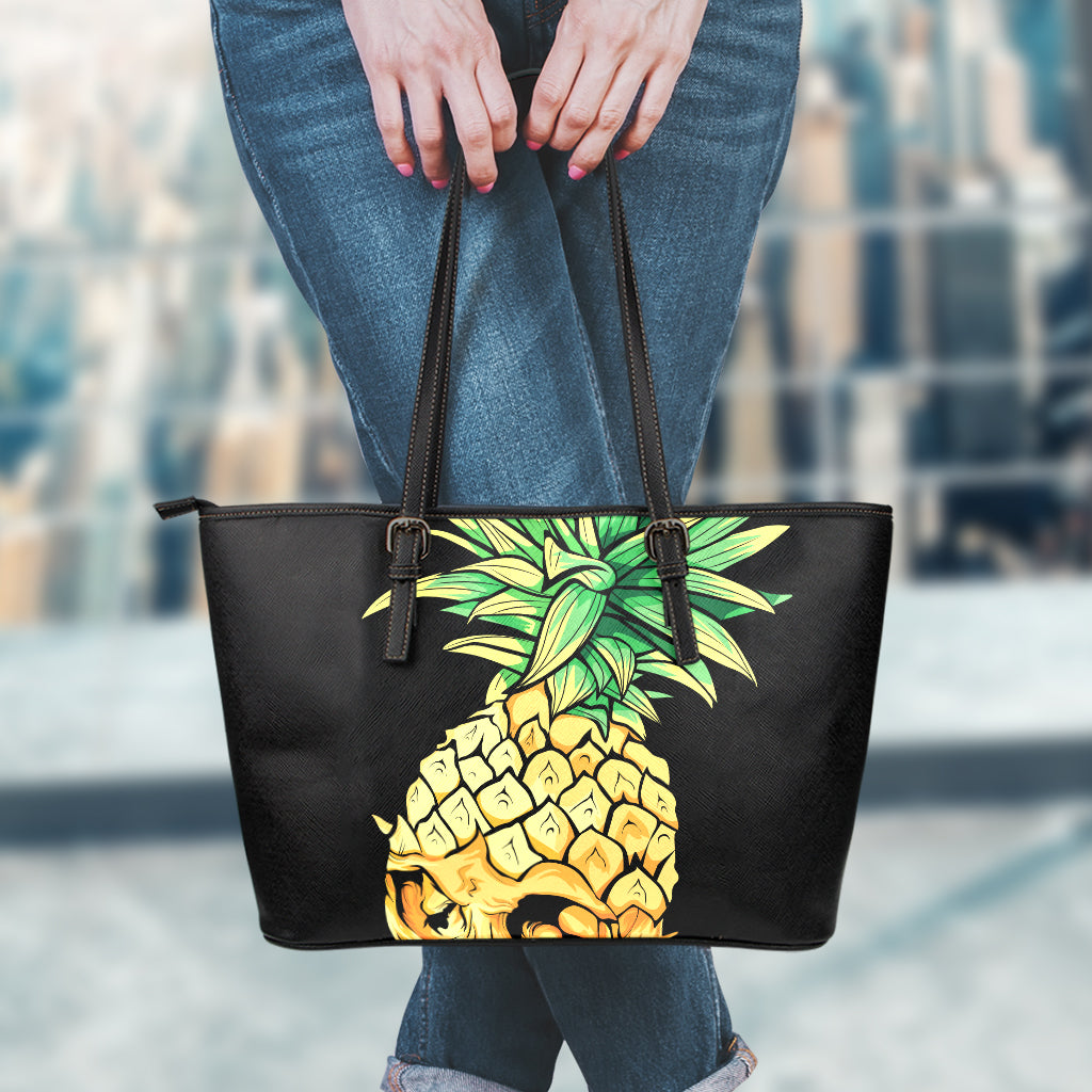 Pineapple Skull Print Leather Tote Bag