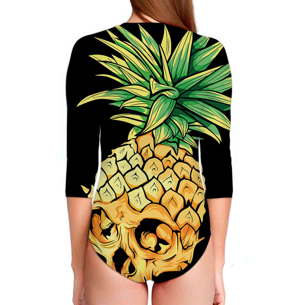 Pineapple Skull Print Long Sleeve Swimsuit