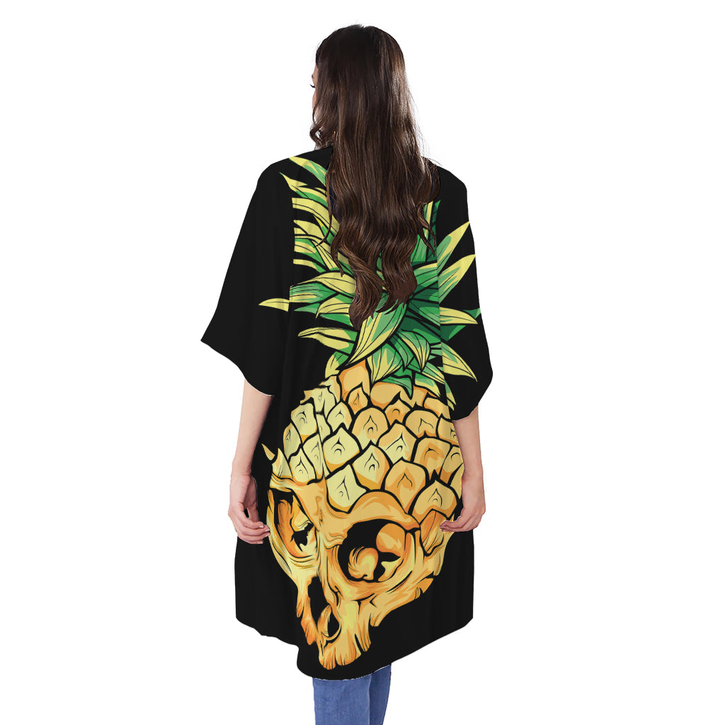 Pineapple Skull Print Open Front Beach Cover Up