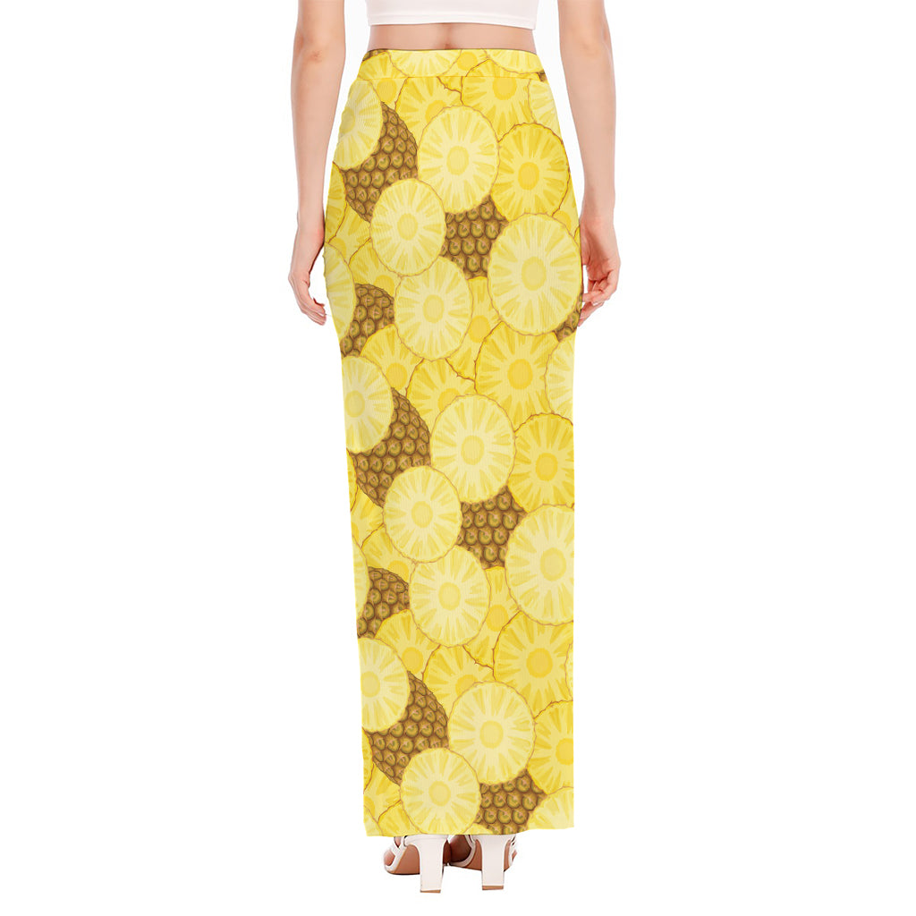 Pineapple Slices Pattern Print High Slit Maxi Skirt