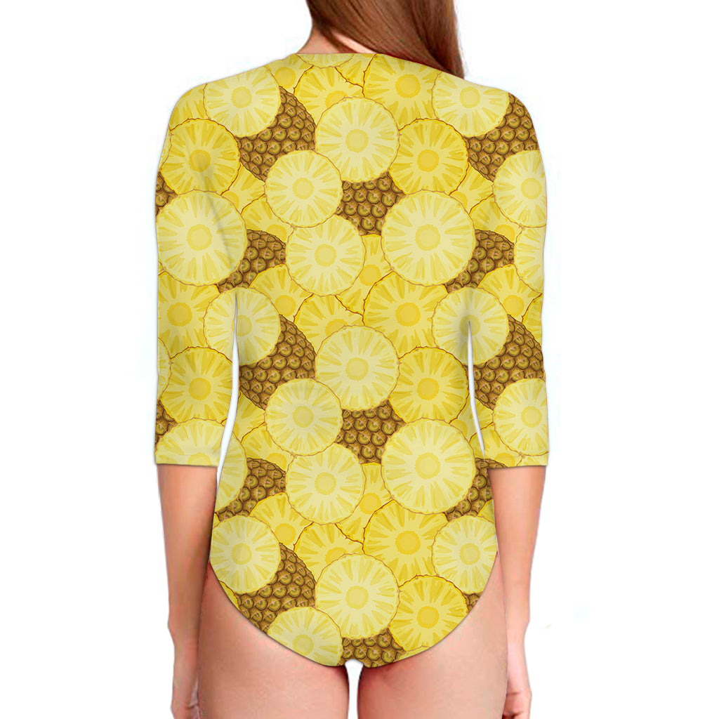 Pineapple Slices Pattern Print Long Sleeve Swimsuit