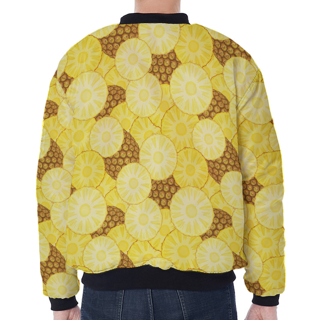 Pineapple Slices Pattern Print Zip Sleeve Bomber Jacket