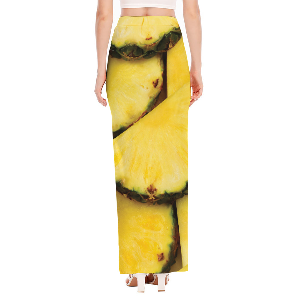 Pineapple Slices Print High Slit Maxi Skirt
