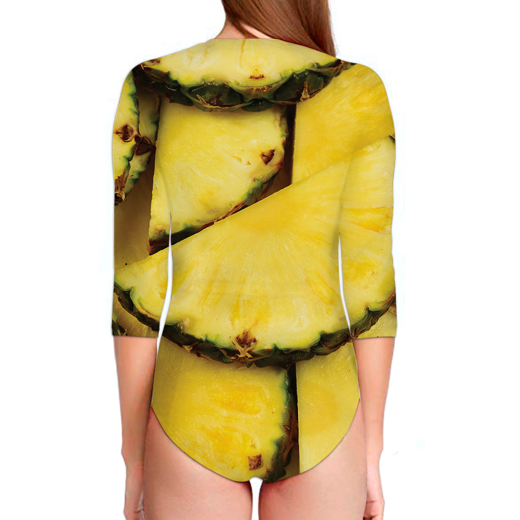 Pineapple Slices Print Long Sleeve Swimsuit