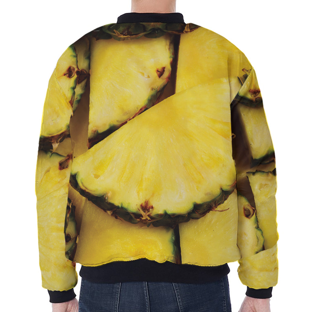 Pineapple Slices Print Zip Sleeve Bomber Jacket