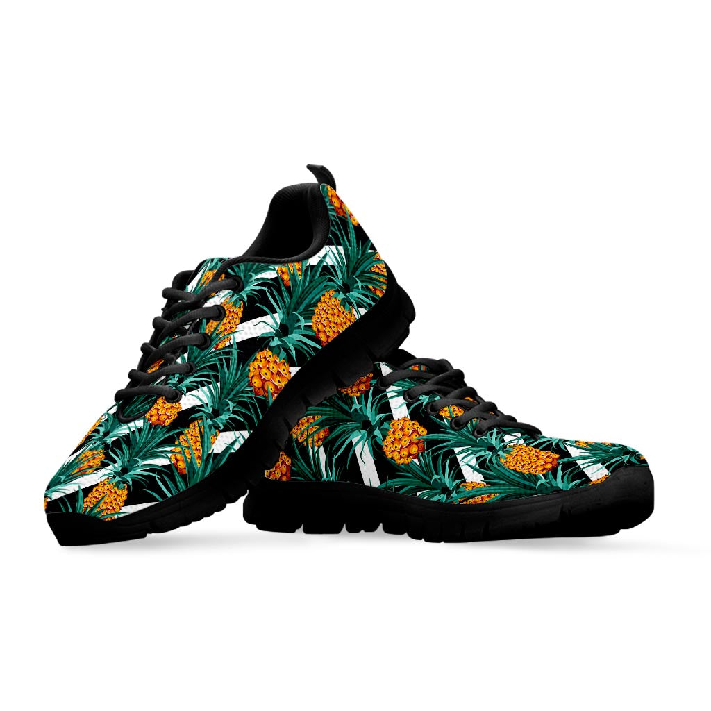 Pineapple Striped Pattern Print Black Running Shoes