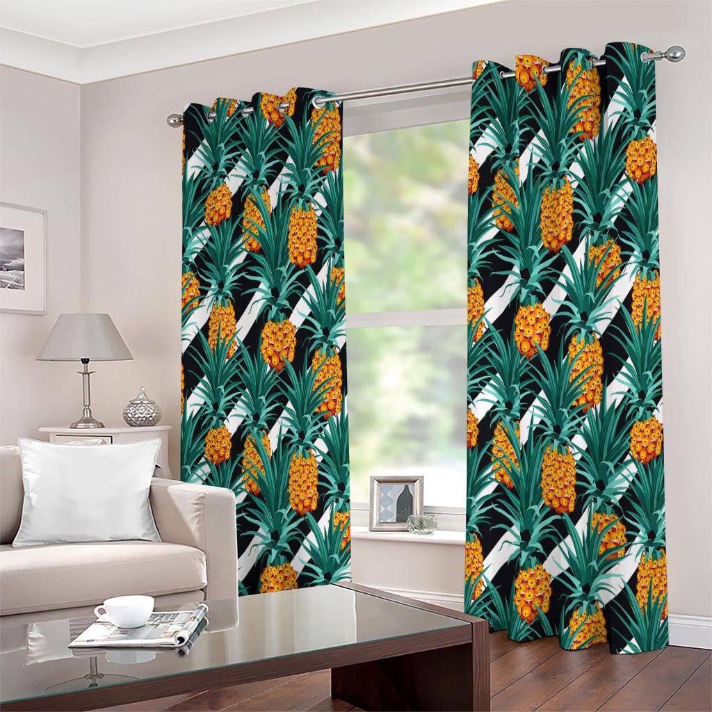 Pineapple Striped Pattern Print Extra Wide Grommet Curtains