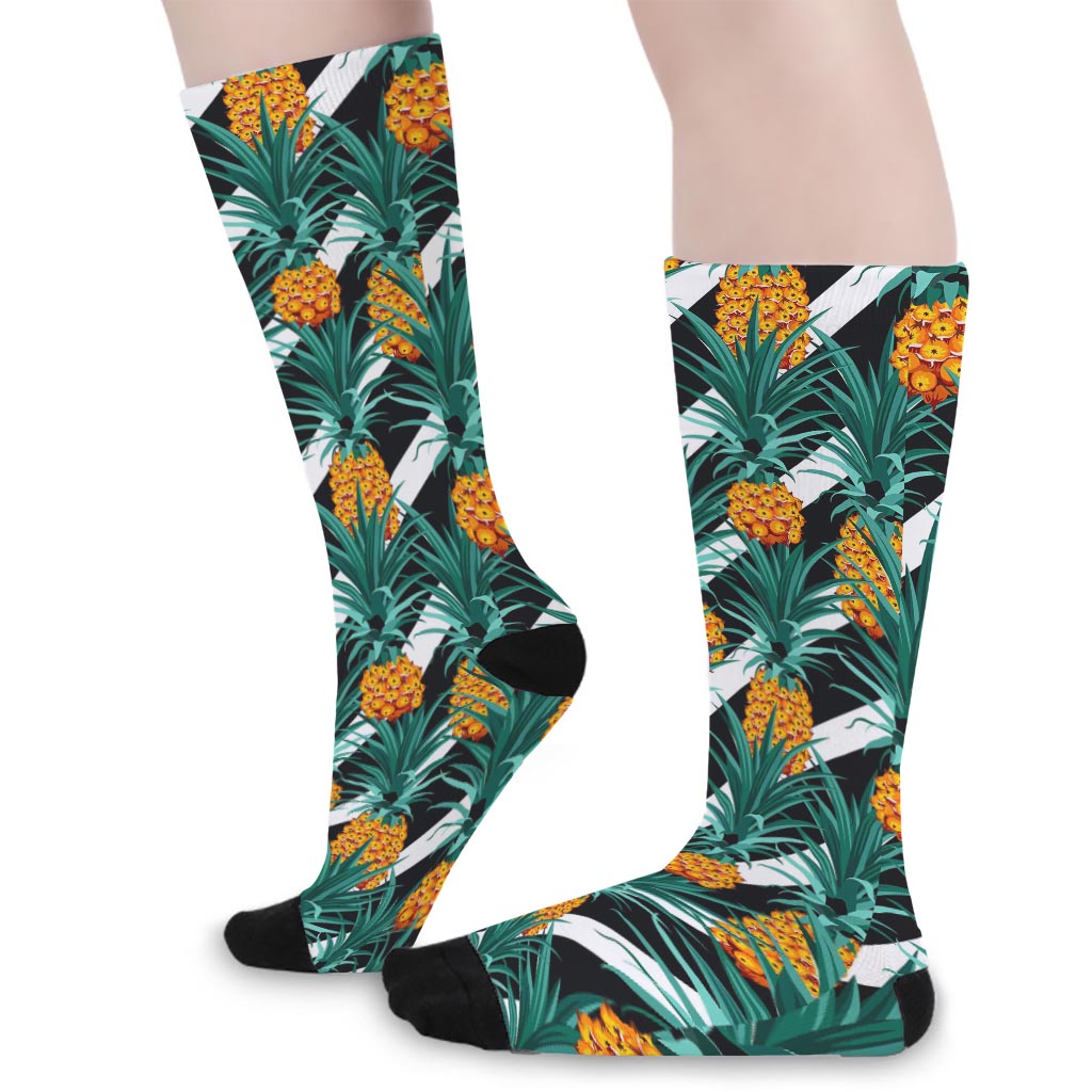 Pineapple Striped Pattern Print Long Socks