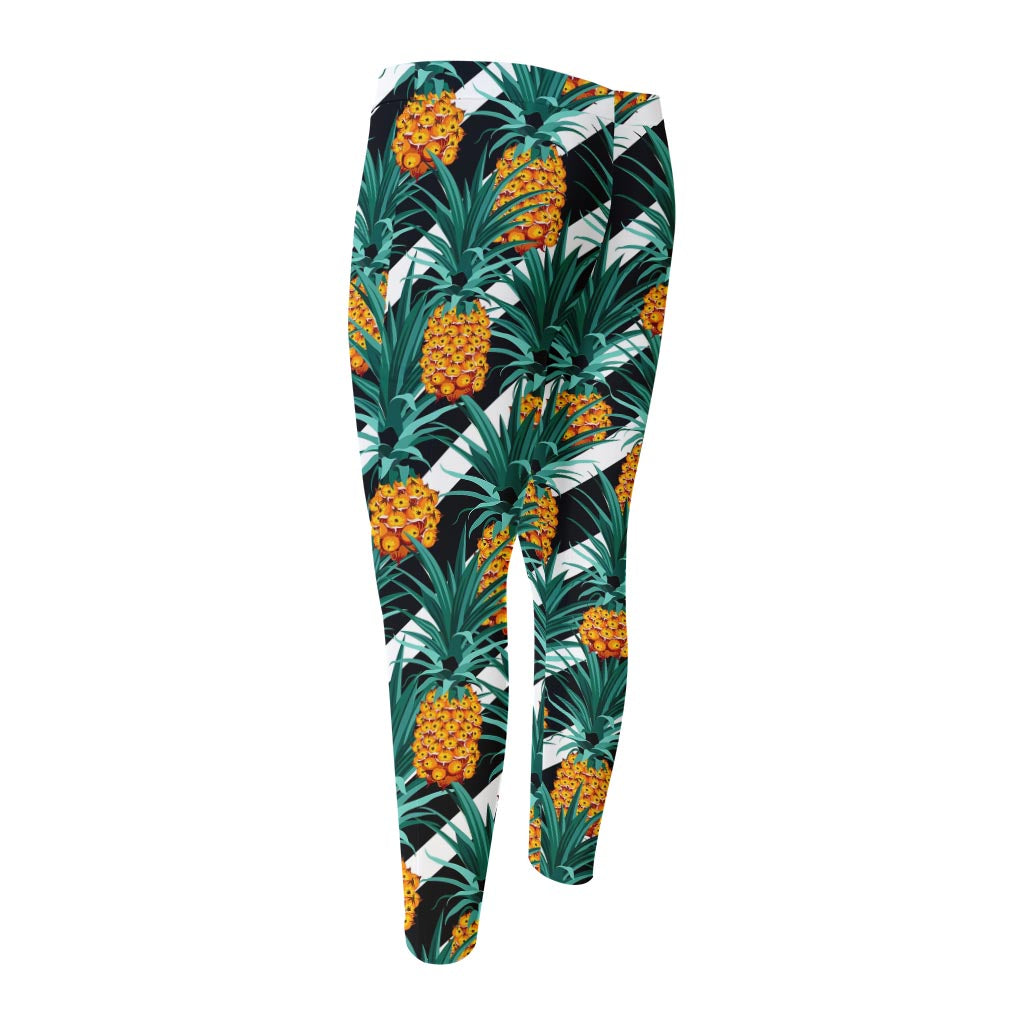 Pineapple Striped Pattern Print Men's Compression Pants