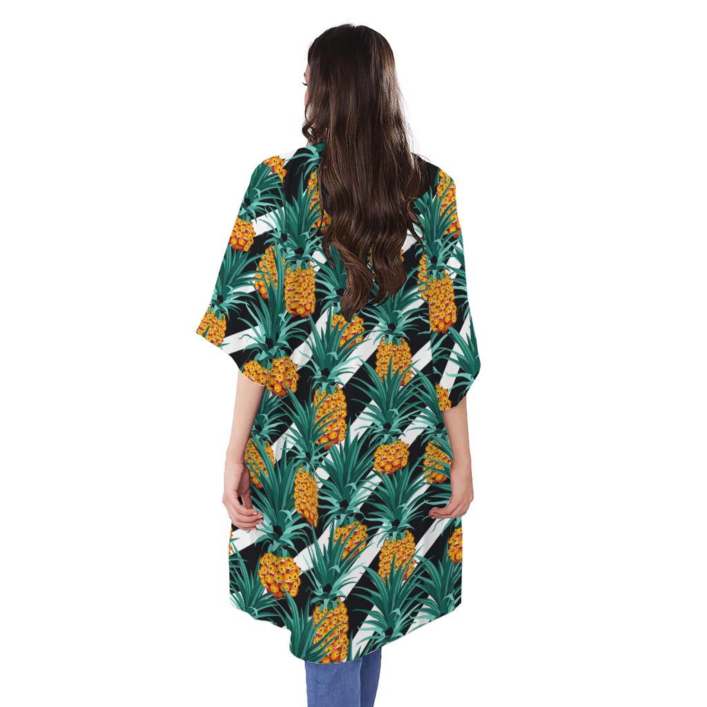 Pineapple Striped Pattern Print Open Front Beach Cover Up