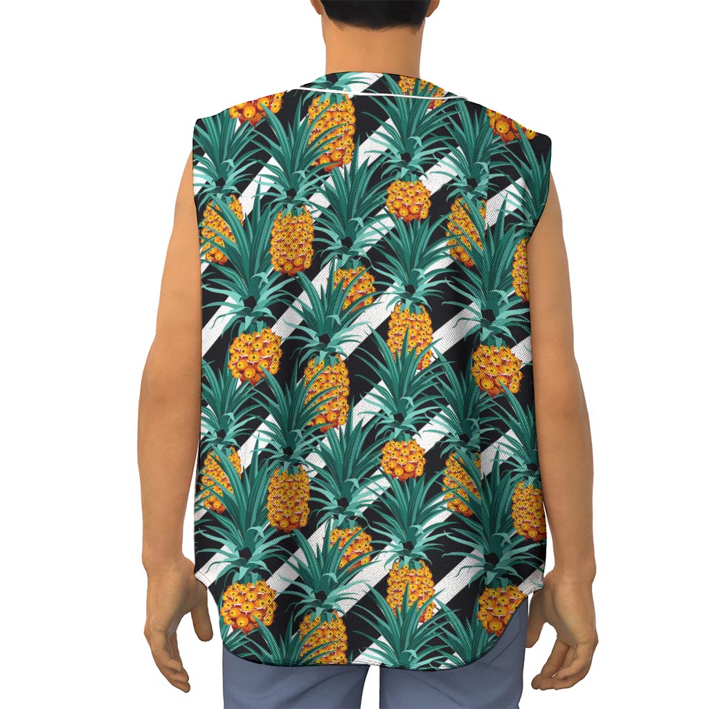 Pineapple Striped Pattern Print Sleeveless Baseball Jersey