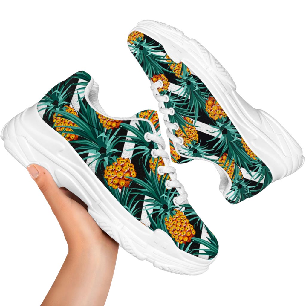 Pineapple Striped Pattern Print White Chunky Shoes