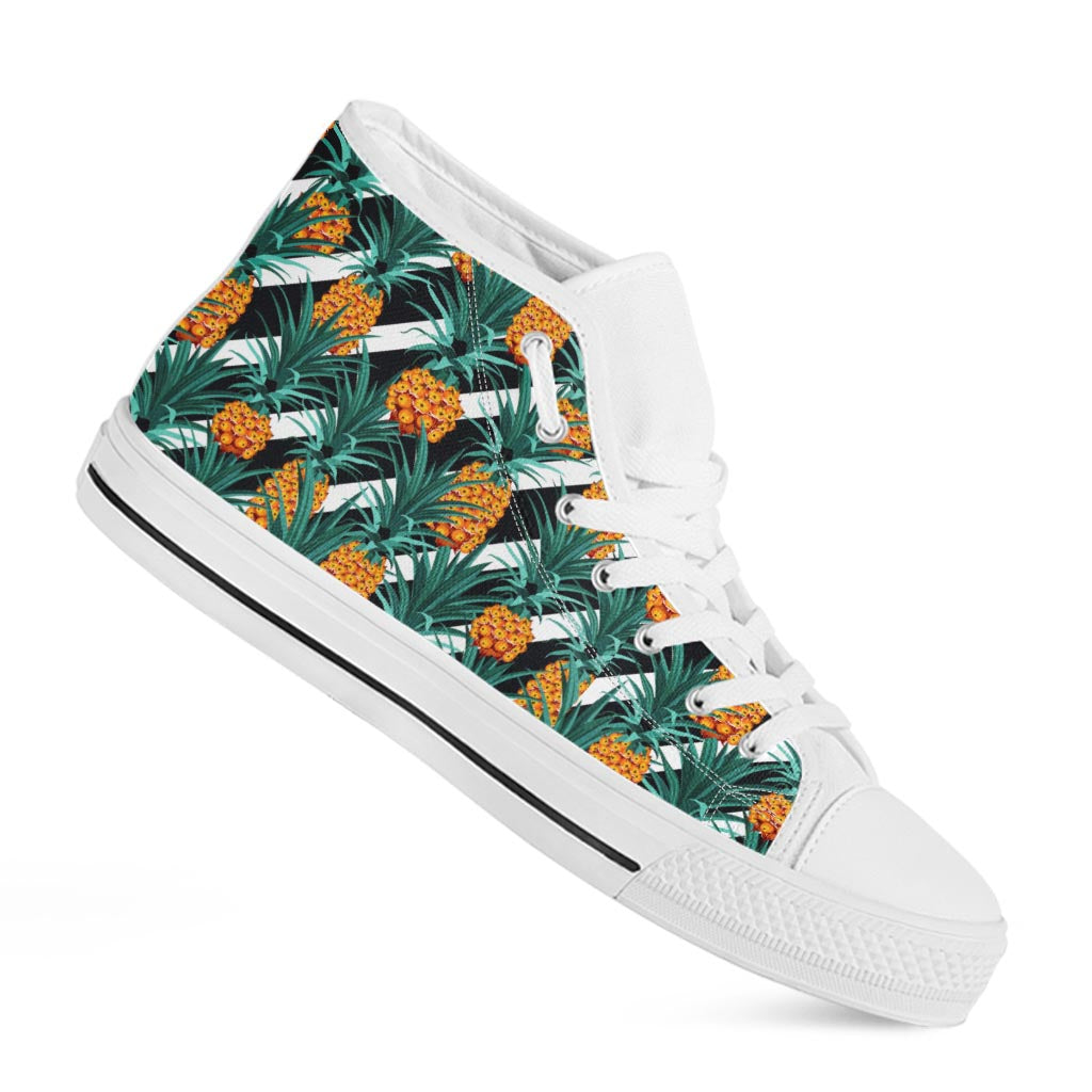 Pineapple Striped Pattern Print White High Top Sneakers