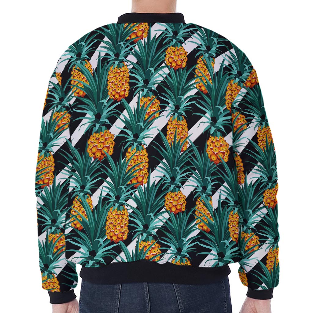 Pineapple Striped Pattern Print Zip Sleeve Bomber Jacket