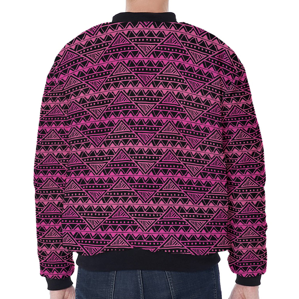 Pink African Ethnic Pattern Print Zip Sleeve Bomber Jacket