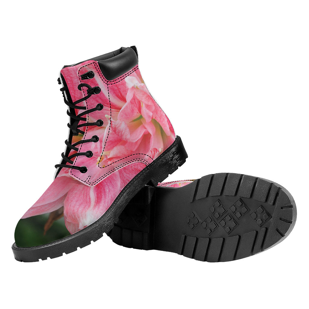 Pink Amaryllis Print Work Boots
