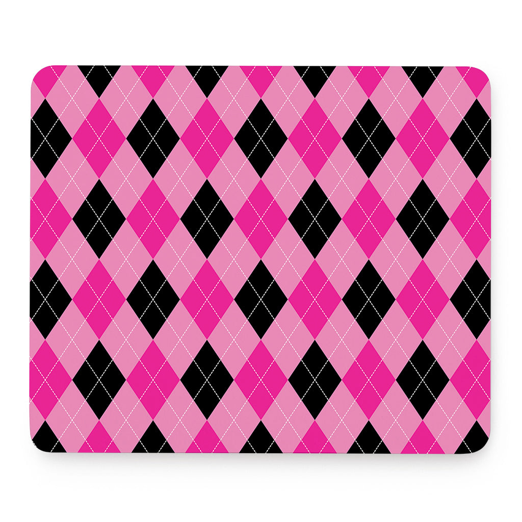 Pink And Black Argyle Pattern Print Mouse Pad