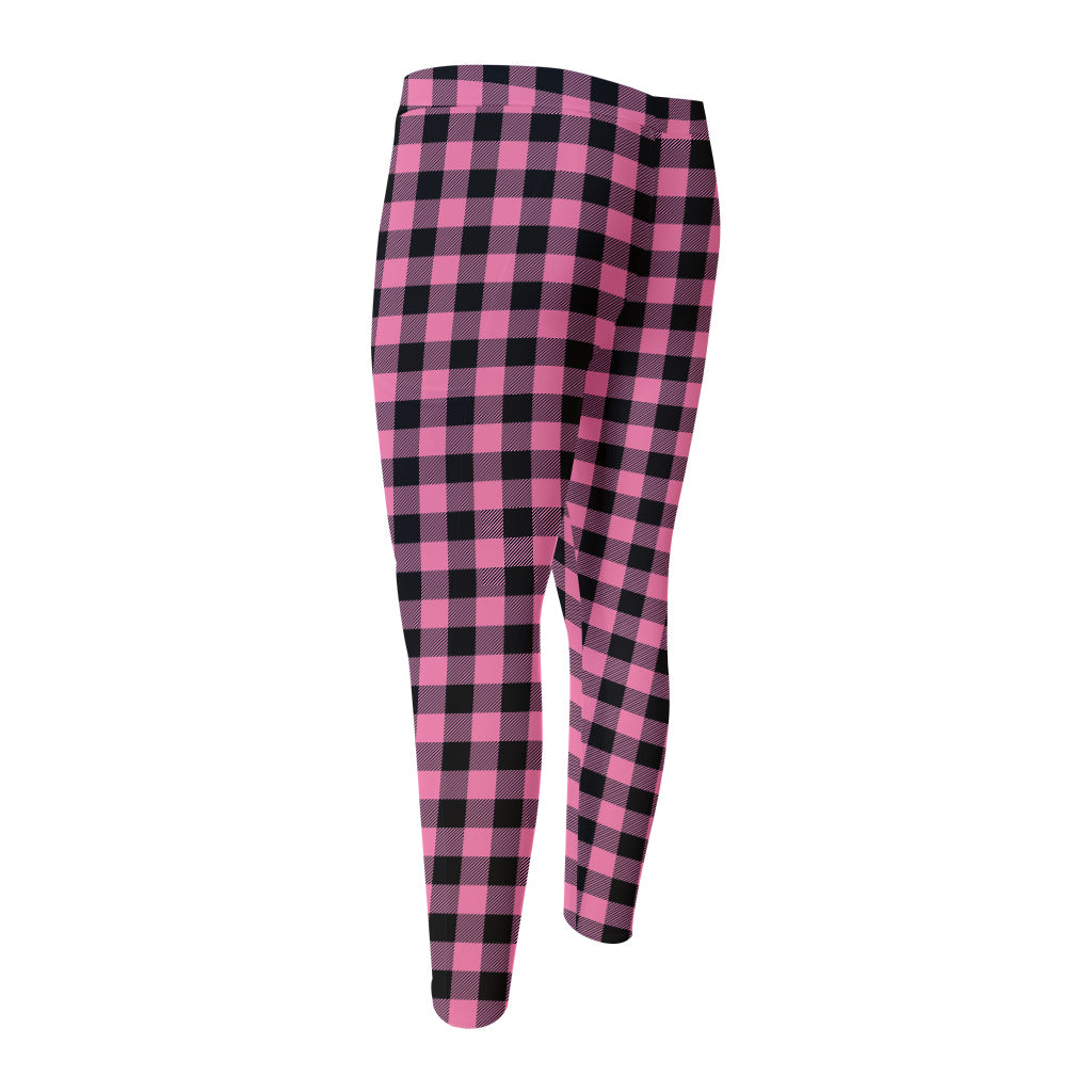 Pink And Black Buffalo Check Print Men's Compression Pants