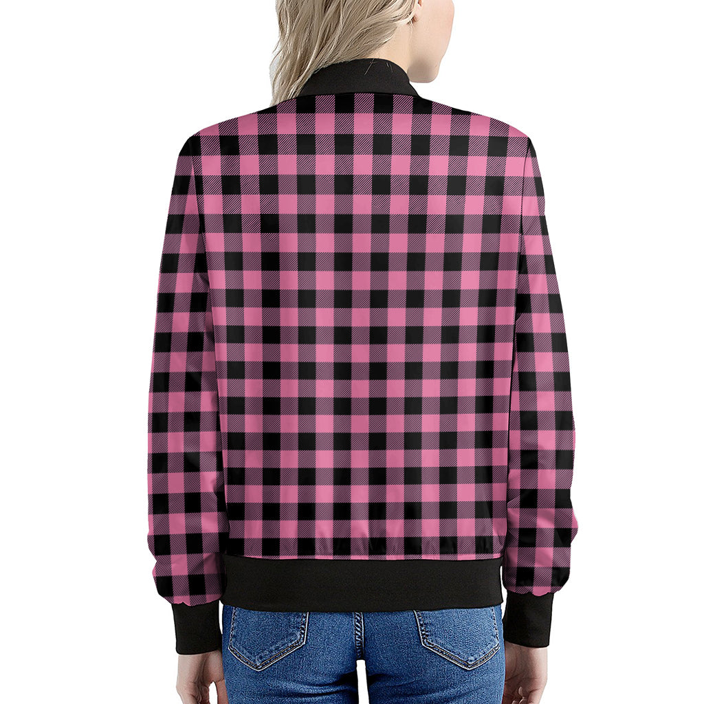 Pink And Black Buffalo Check Print Women's Bomber Jacket