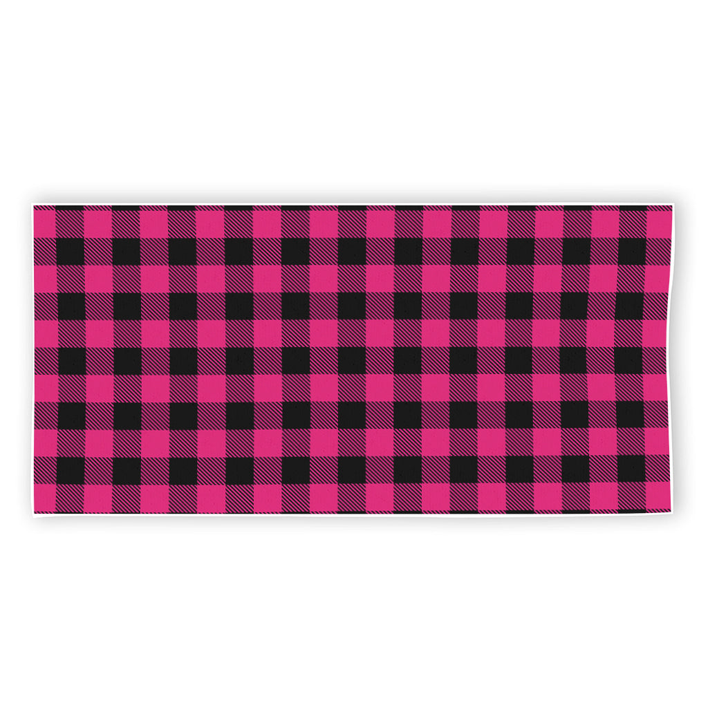 Pink And Black Buffalo Plaid Print Beach Towel