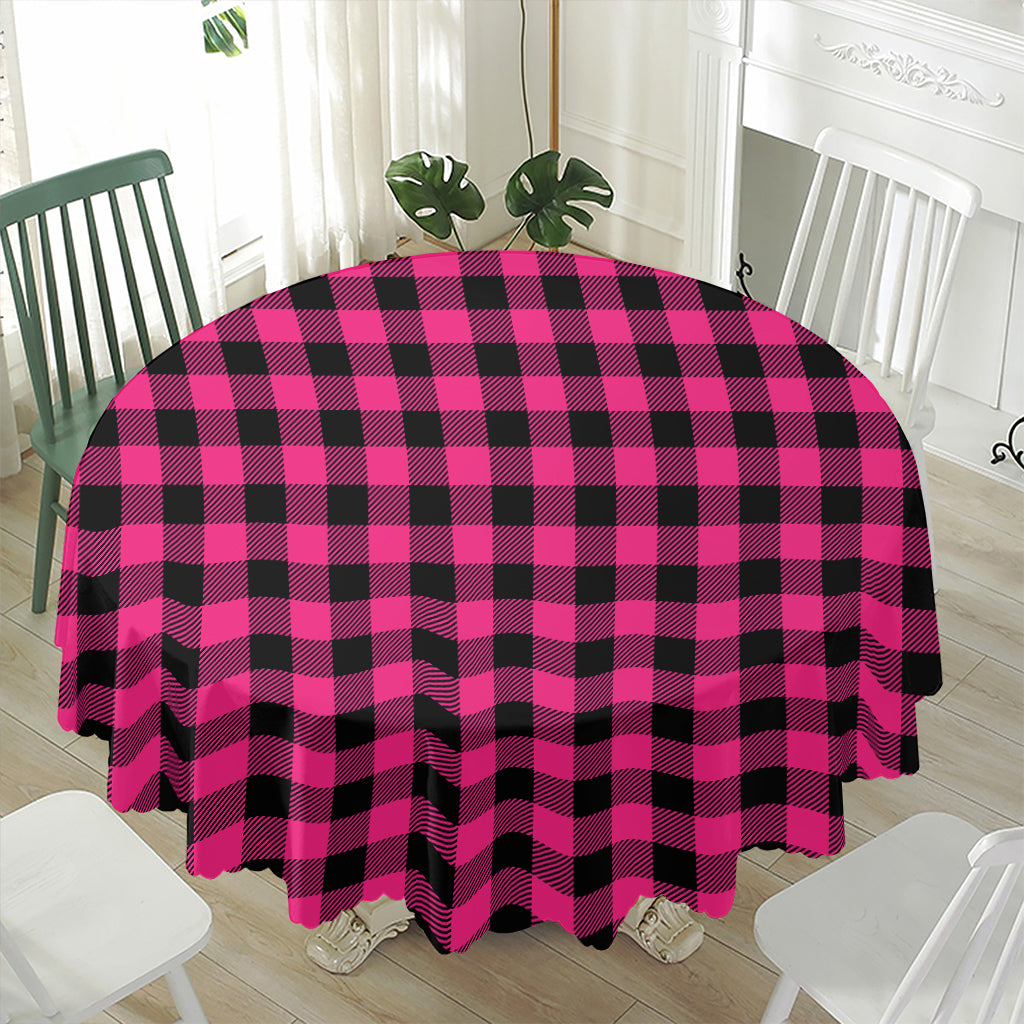 Pink And Black Buffalo Plaid Print Waterproof Round Tablecloth