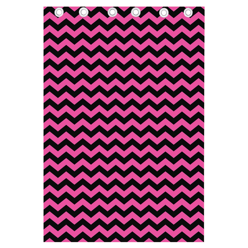 Pink And Black Chevron Pattern Print Curtain