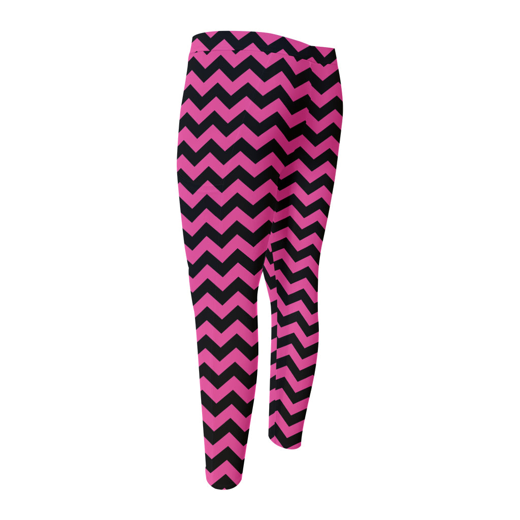 Pink And Black Chevron Pattern Print Men's Compression Pants