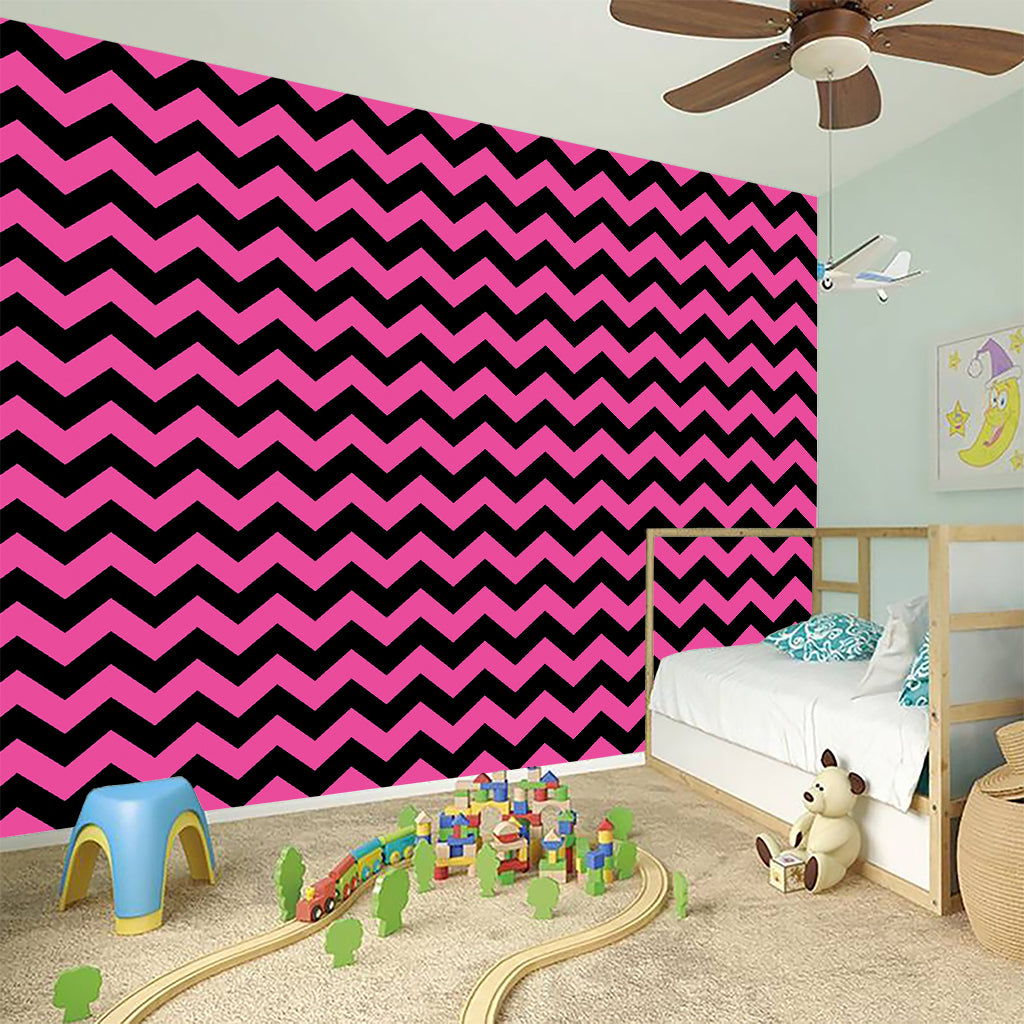 Pink And Black Chevron Pattern Print Wall Sticker