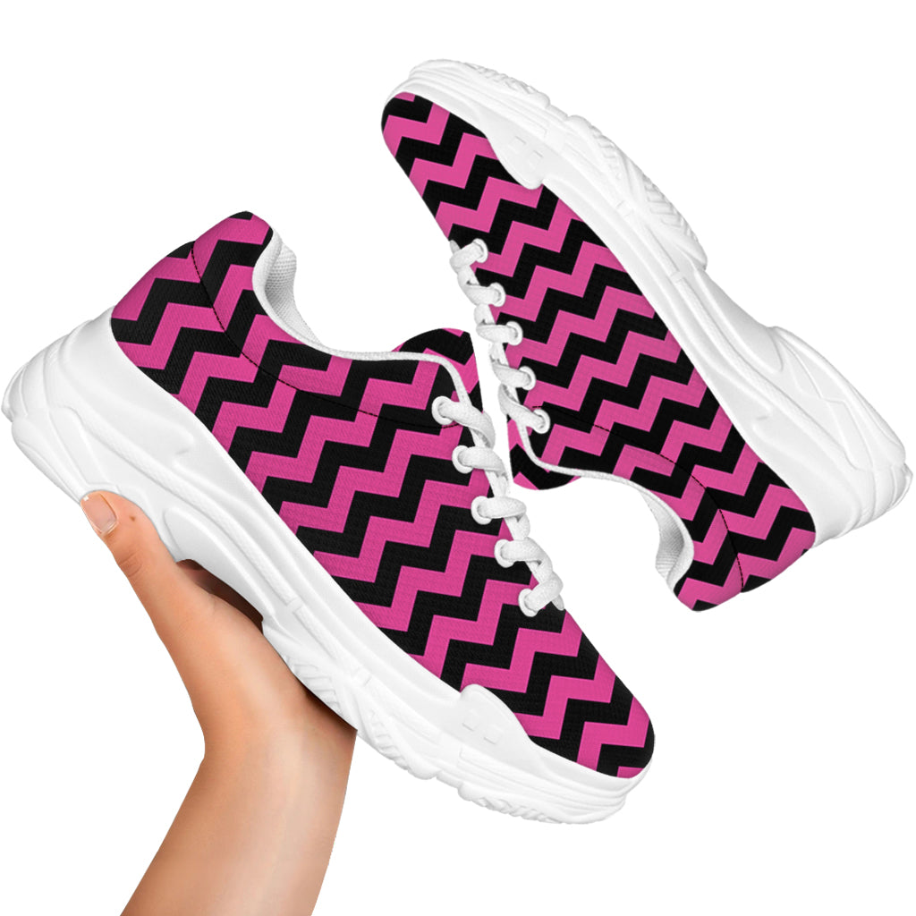 Pink And Black Chevron Pattern Print White Chunky Shoes