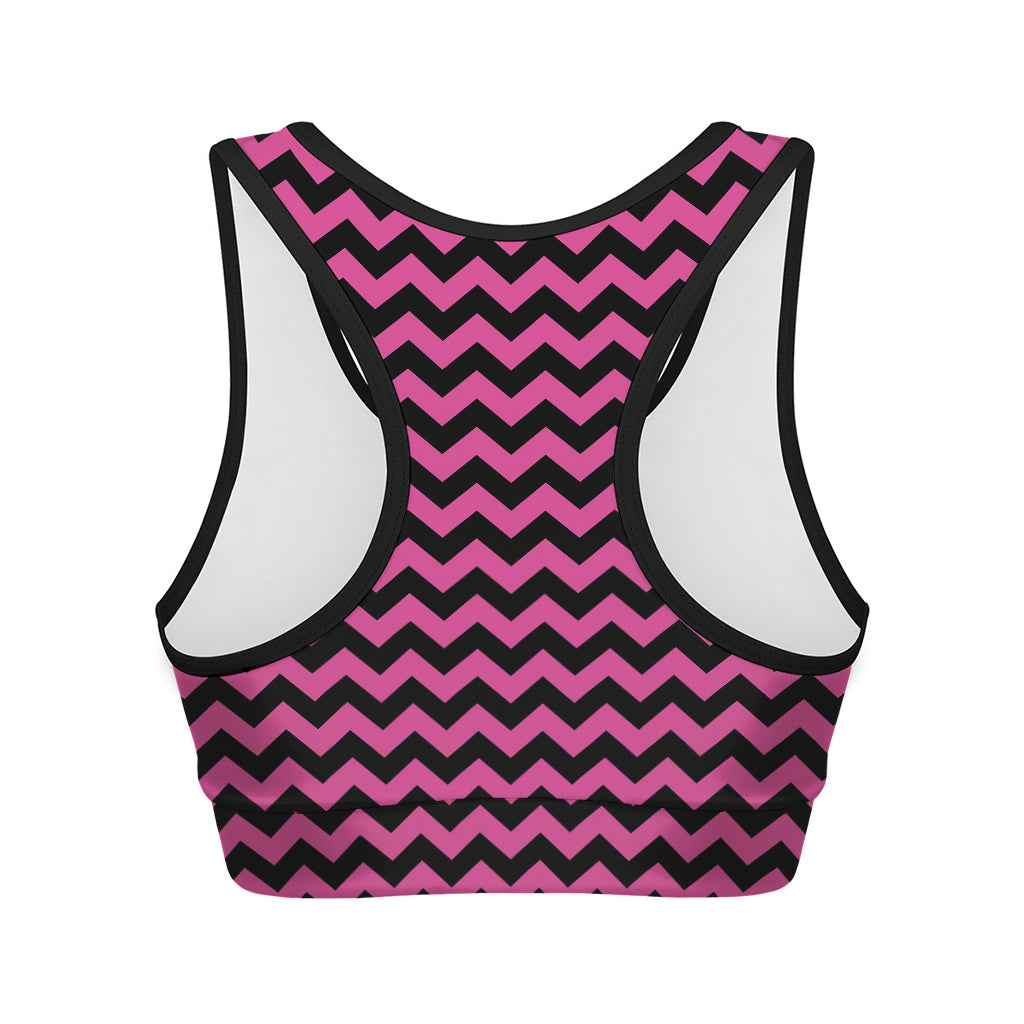 Pink And Black Chevron Pattern Print Women's Sports Bra