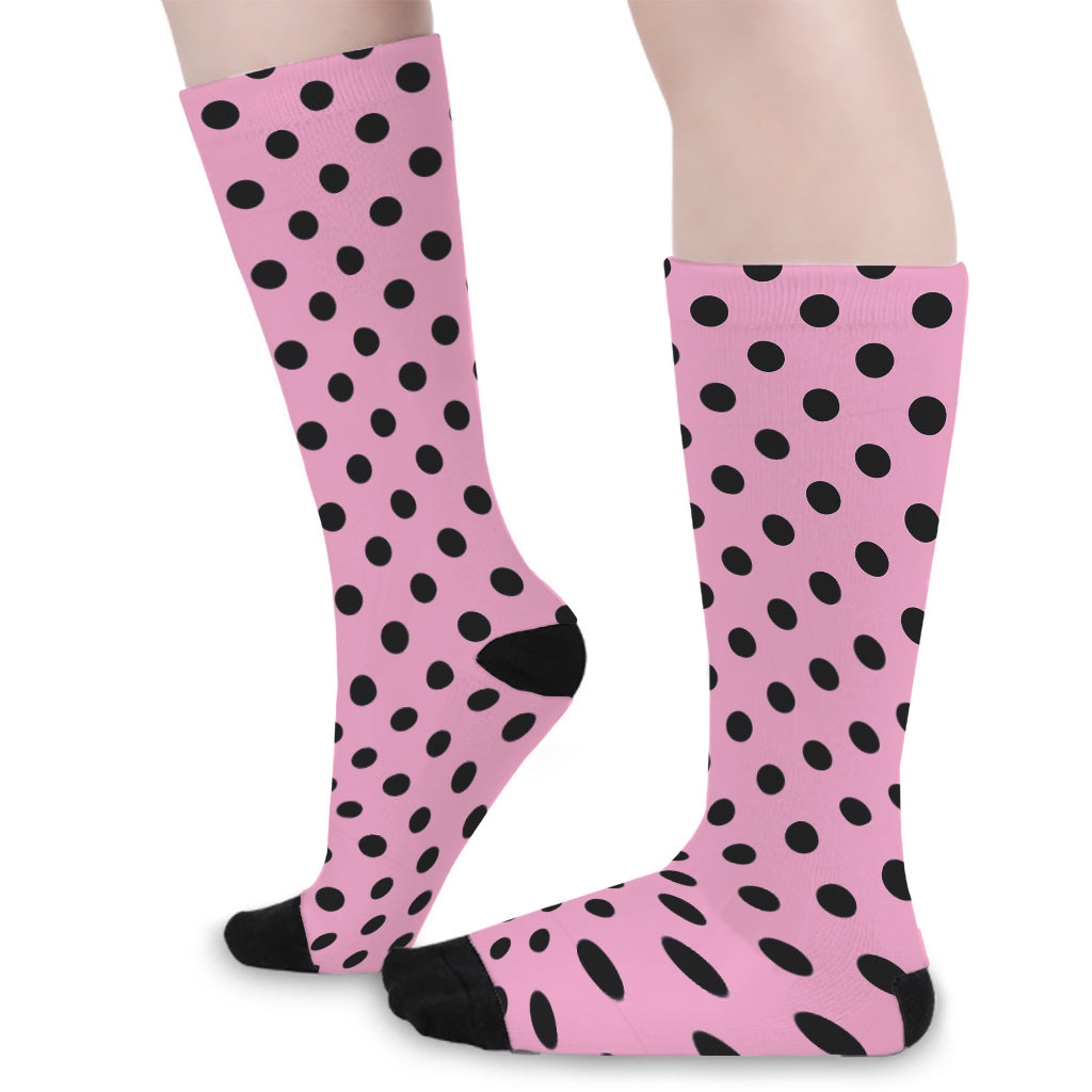 Pink And Black Polka Dot Pattern Print Long Socks