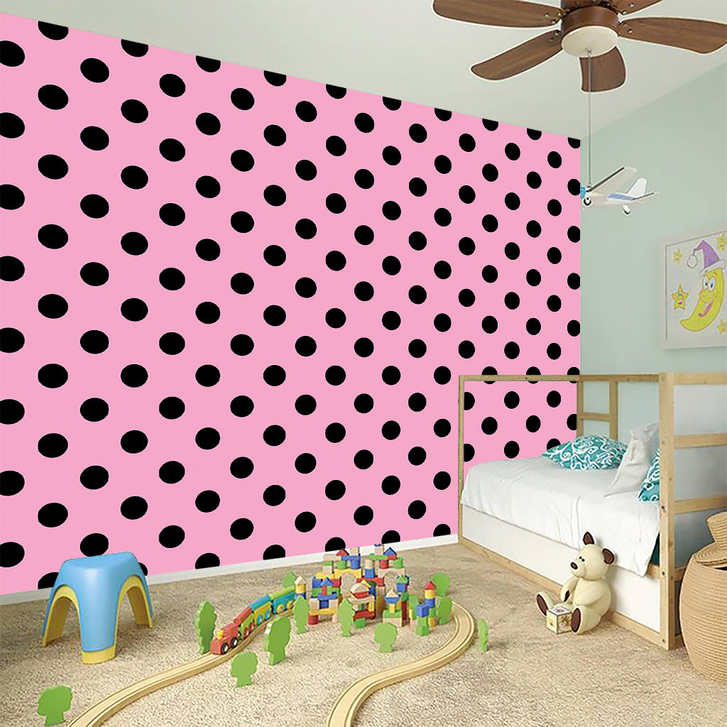 Pink And Black Polka Dot Pattern Print Wall Sticker