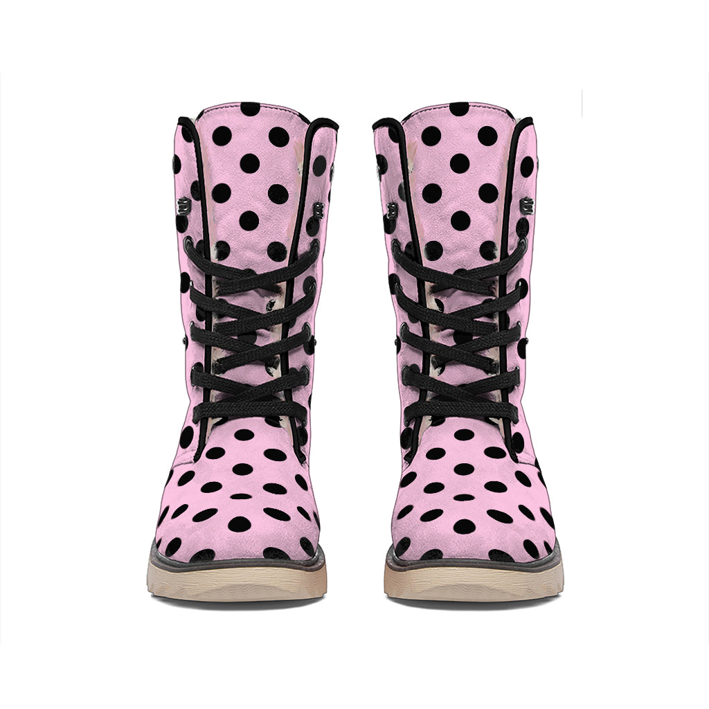 Pink And Black Polka Dot Pattern Print Winter Boots
