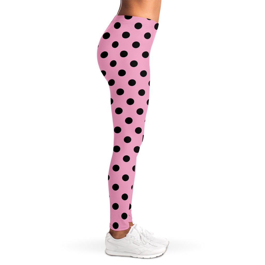 Pink And Black Polka Dot Pattern Print Women's Leggings