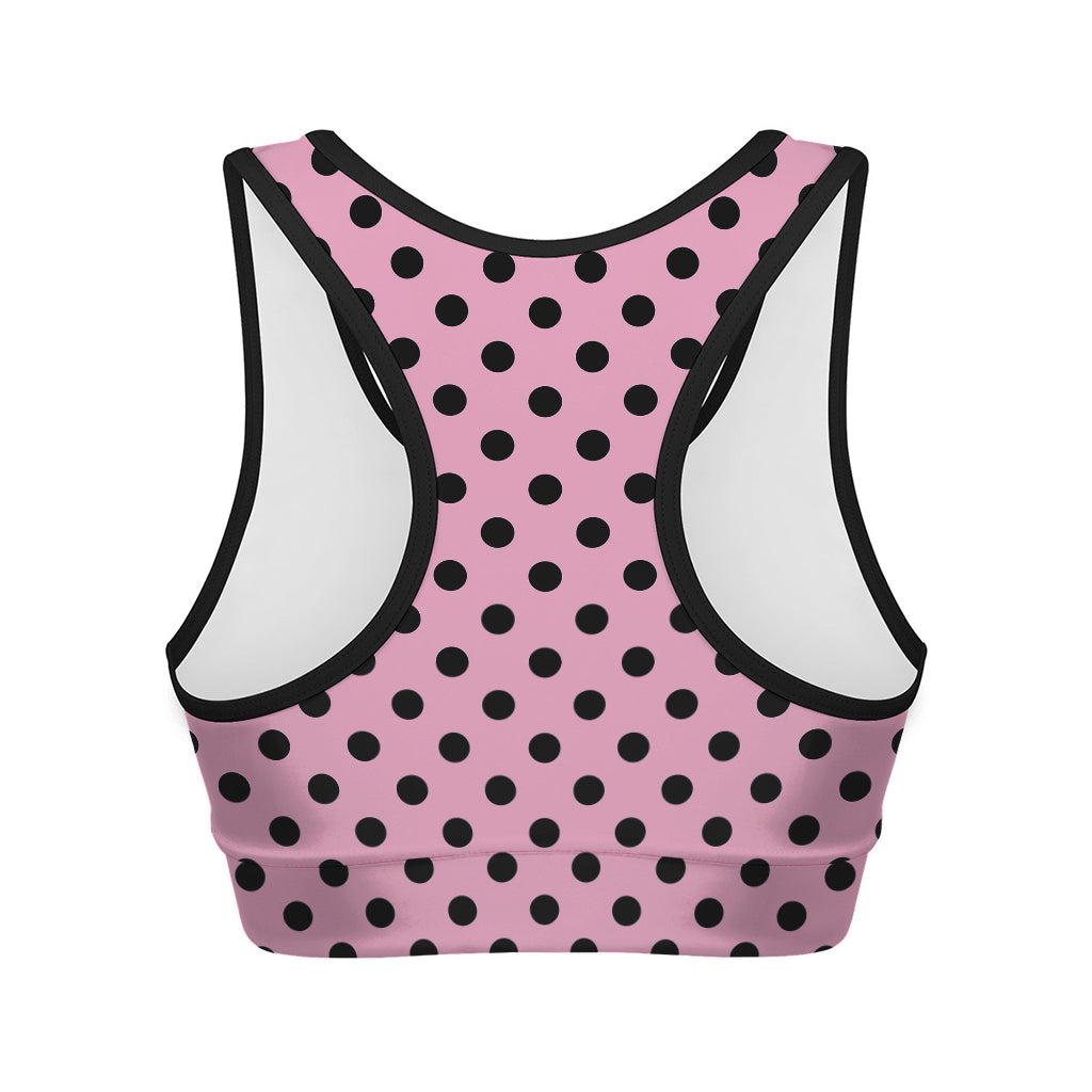 Pink And Black Polka Dot Pattern Print Women's Sports Bra